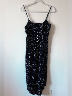INTERMIX Black Polka Dot Slip Dress Size 4 High Low Open Back Adjustable Straps